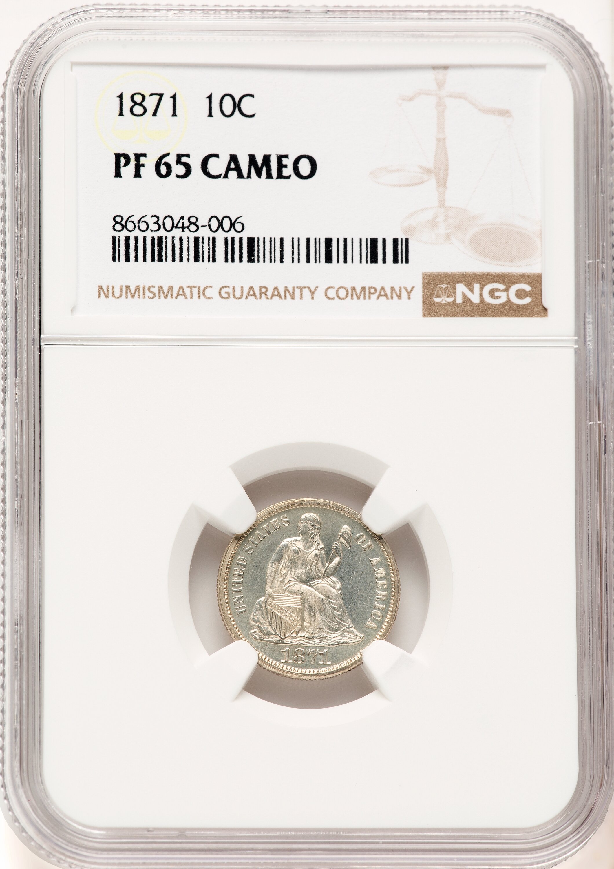 1871 10C, CA 65 NGC