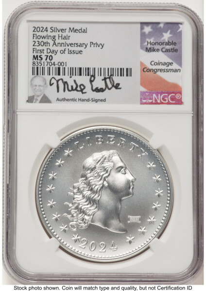 2024-(P) Silver 230th Anniversary Flowing Hair Medal Privy Mark FDI Mike Castle 70 NGC
