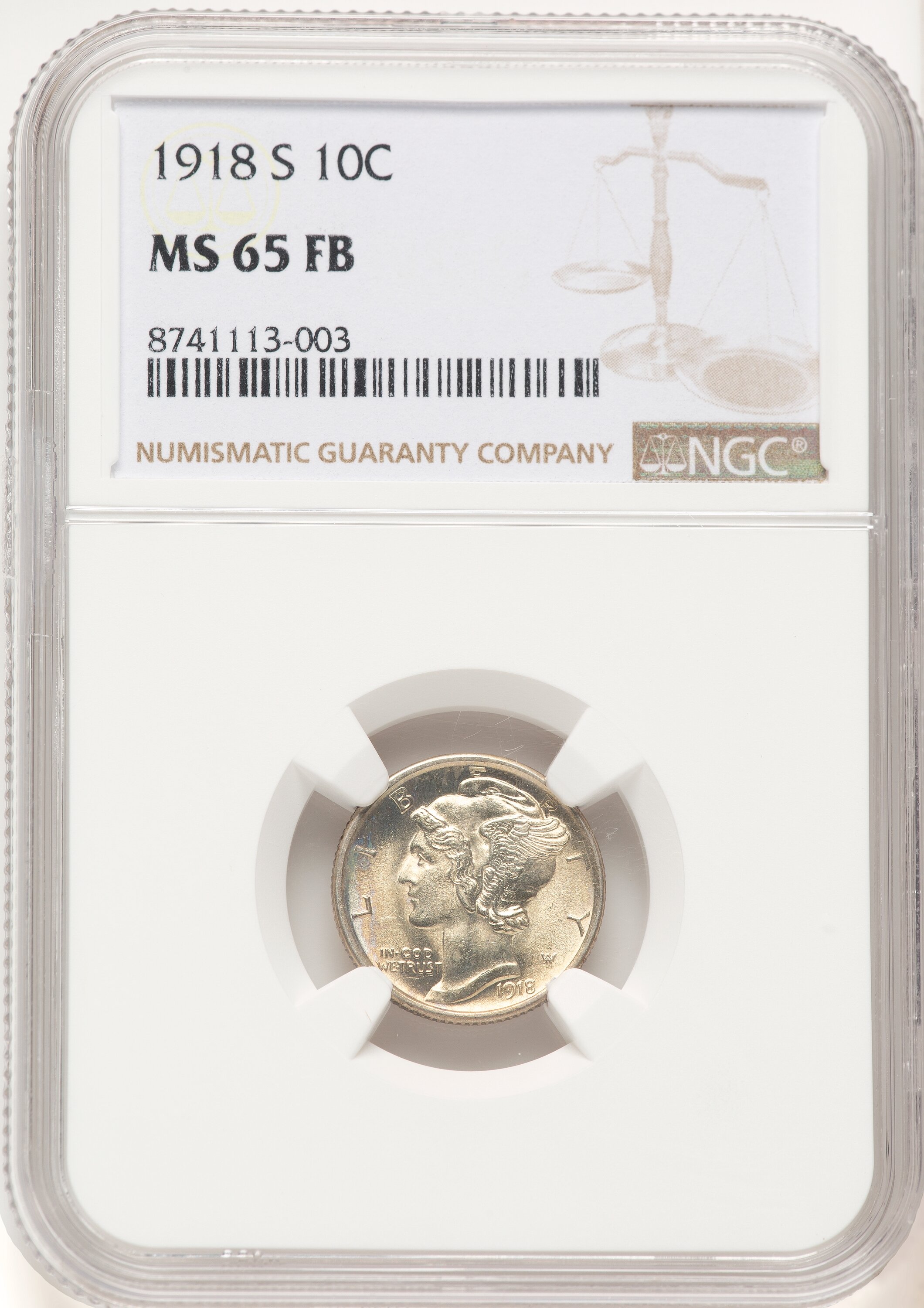 1918-S 10C, FB Brown Label 65 NGC