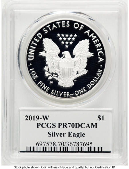 2019-W Proof Silver Eagle 1 oz Premier Label 70 PCGS