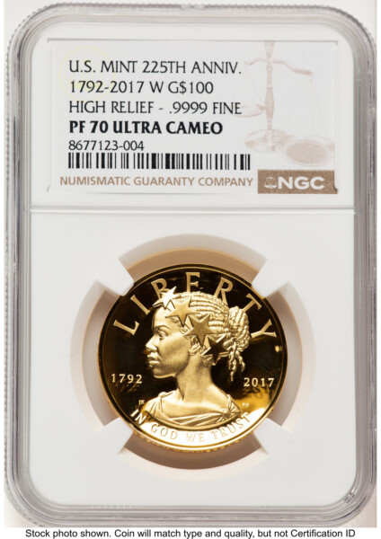 2017-W G$100 American Liberty High Relief, DC Brown Label 70 NGC