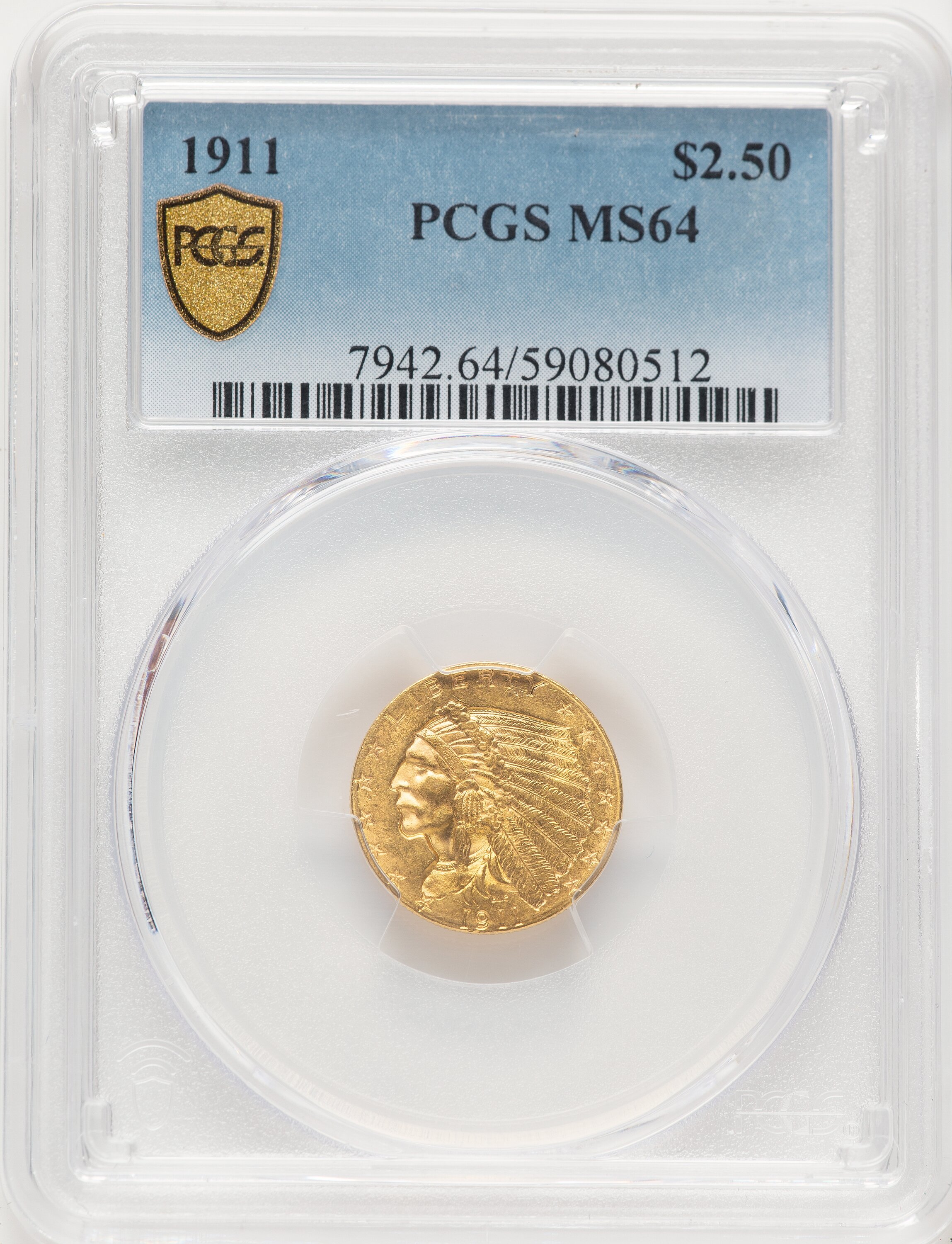 1911 $2 1/2 PCGS Secure 64 PCGS