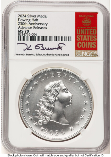 2024-(P) Silver 230th Anniversary Flowing Hair Medal AR Kenneth Bressett Red Book 70 NGC