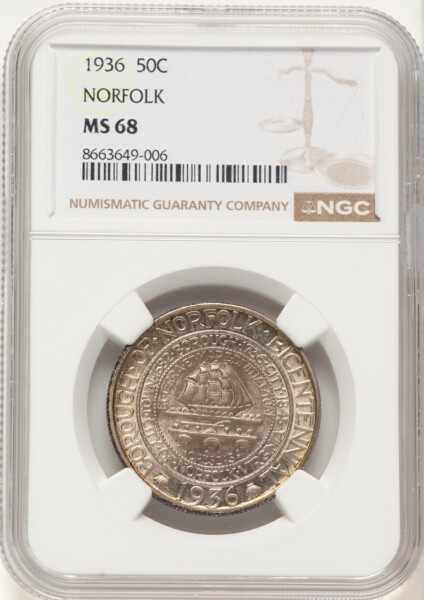 1936 50C Norfolk, MS 68 NGC