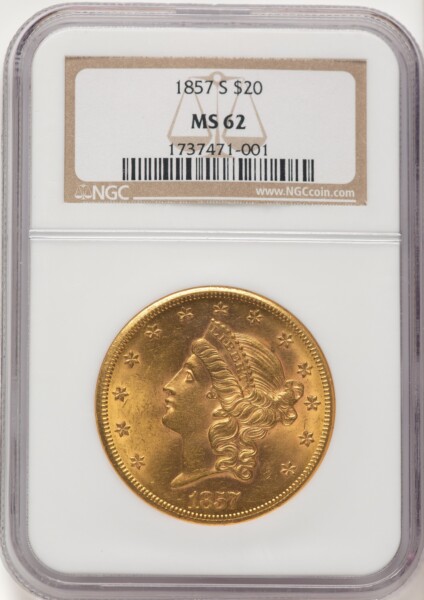 1857-S $20 62 NGC