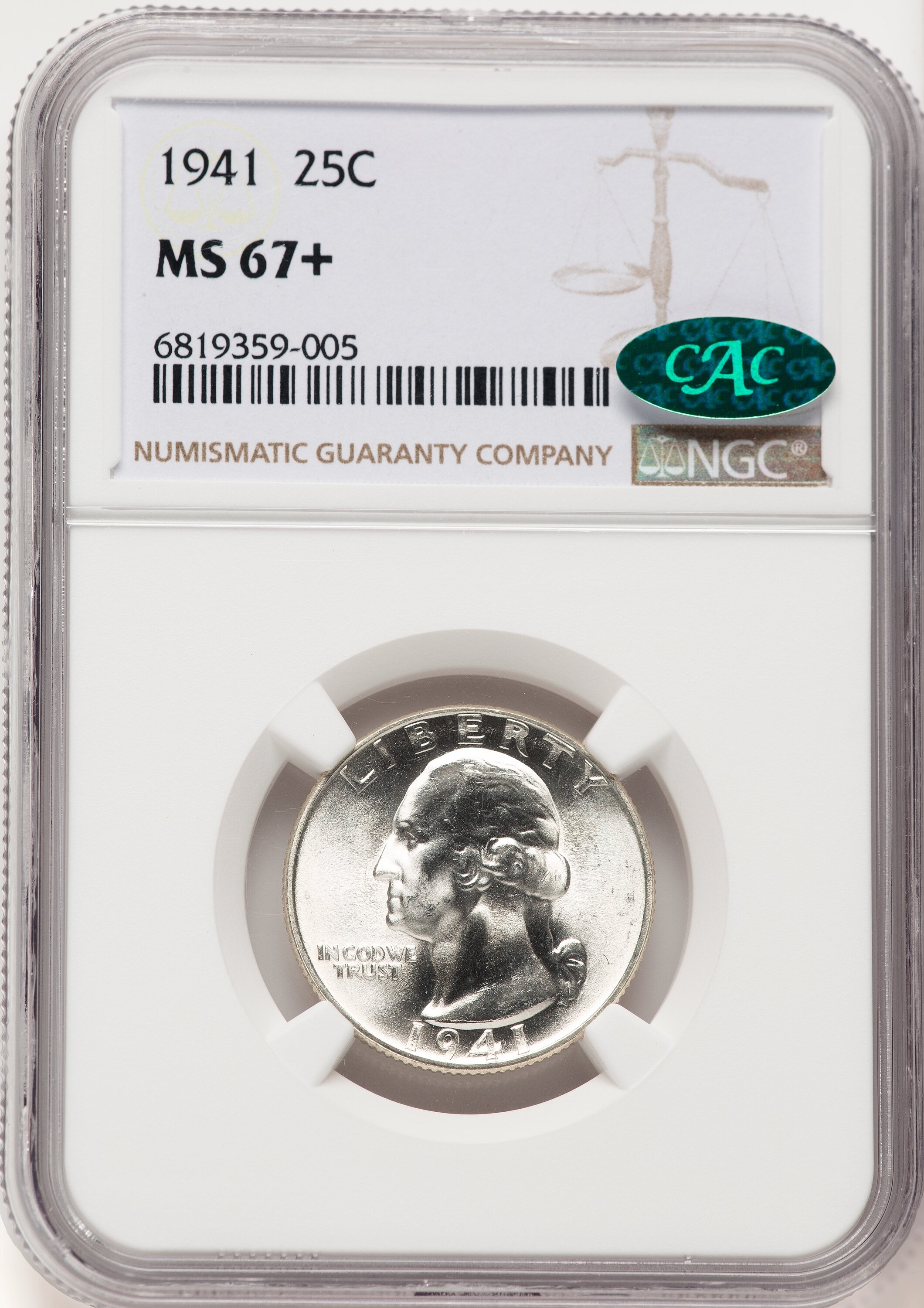 1941 25C CAC NGC Plus 67 NGC