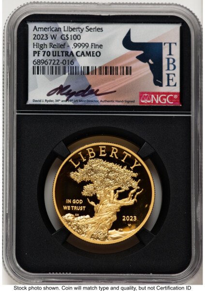 2023-W G$100 American Liberty High Relief, DC David J Ryder TBE Label Blk Core 70 NGC