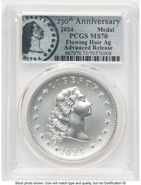 2024-(P) Silver 230th Anniversary Flowing Hair Medal AR Flowing Hair Label 70 PCGS
