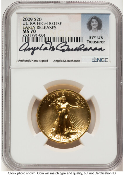 2009 G$20 Ultra High Relief ER Angela Buchanan 70 NGC