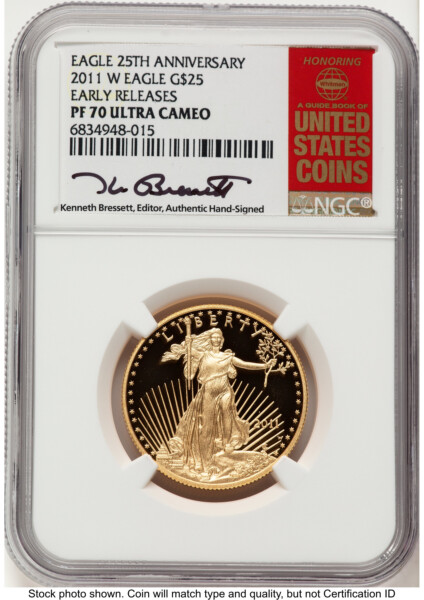 2011-W Proof Gold Eagle 1/2 oz ER Kenneth Bressett Red Book 70 NGC