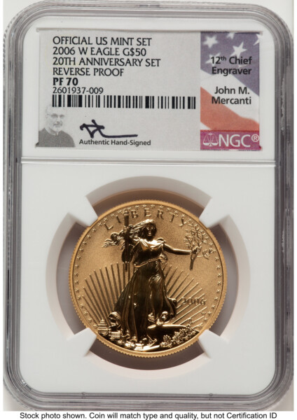 2006-W Reverse Proof Gold Eagle 1 oz John Mercanti 70 NGC