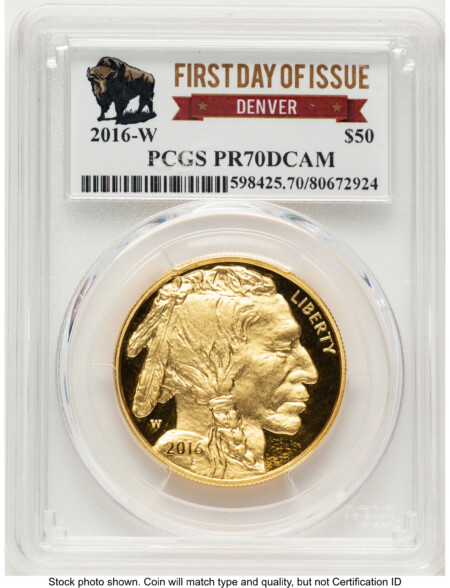 2016-W Proof Gold Buffalo 1 oz FDI Bison Label Denver 70 PCGS