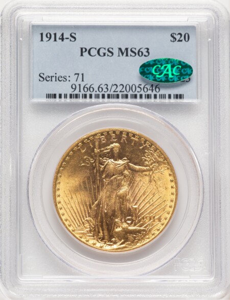 1914-S $20 CAC 63 PCGS