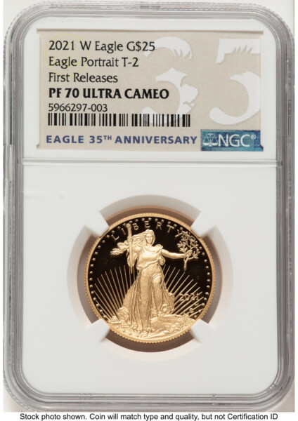 2021-W Type 2 Proof Gold Eagle 1/2 oz FR Eagle 35th Anniversary Label 70 NGC