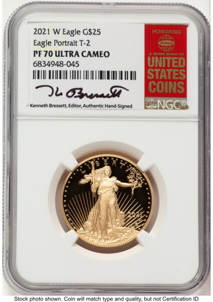 2021-W Type 2 Proof Gold Eagle 1/2 oz Kenneth Bressett Red Book 70 NGC