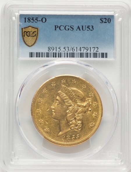 1855-O $20 PCGS Secure 53 PCGS