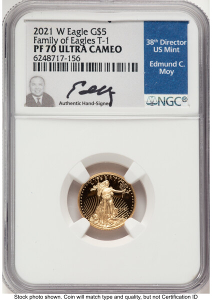 2021-W Type 1 Proof Gold Eagle 1/10 oz Ed Moy 70 NGC