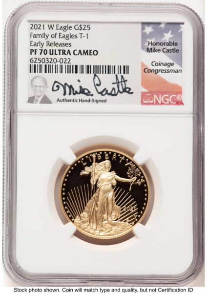 2021-W Type 1 Proof Gold Eagle 1/2 oz ER Mike Castle 70 NGC