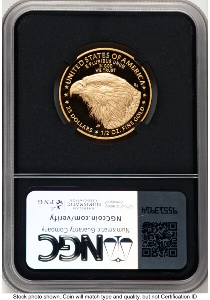 2024-W Proof Gold Eagle 1/2 oz ER Miles Standish Blk Core 70 NGC