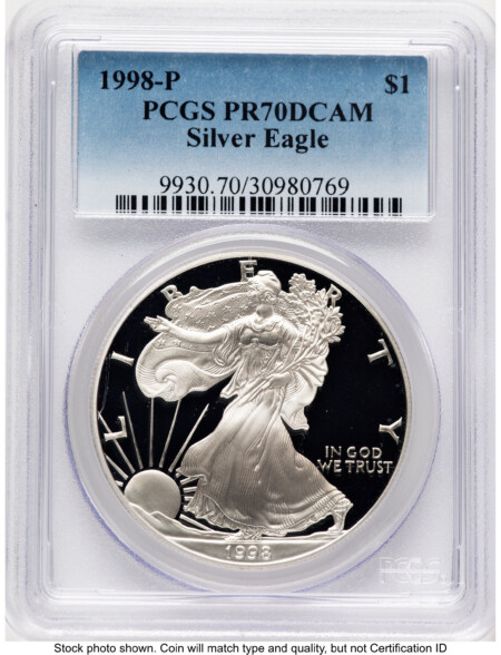 1998-P Proof Silver Eagle 1 oz Blue Gradient 70 PCGS