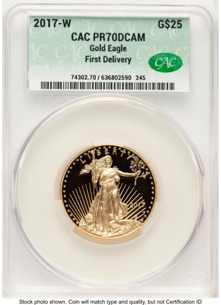 2017-W Proof Gold Eagle 1/2 oz First Delivery 70 CACG