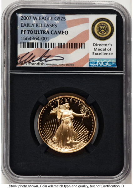 2007-W Proof Gold Eagle 1/2 oz ER Miles Standish Blk Core 70 NGC