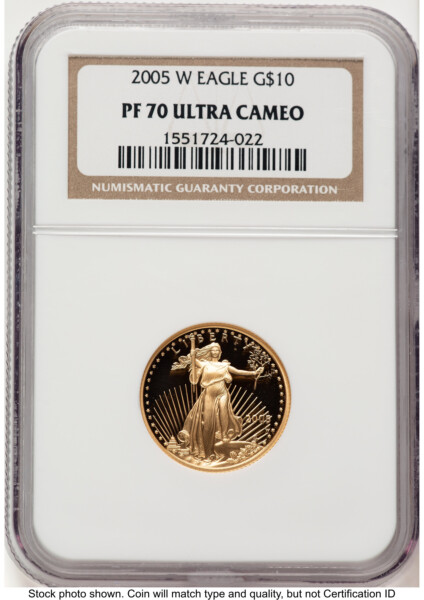 2005-W Proof Gold Eagle 1/4 oz Brown Label 70 NGC
