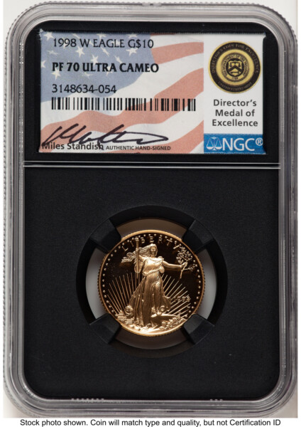 1998-W Proof Gold Eagle 1/4 oz Miles Standish Blk Core 70 NGC