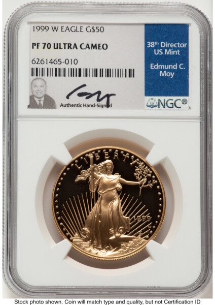 1999-W Proof Gold Eagle 1 oz Ed Moy 70 NGC