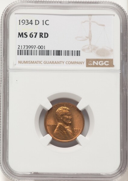 1934-D 1C, RD 67 NGC