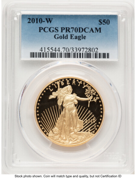 2010-W Proof Gold Eagle 1 oz Blue Gradient 70 PCGS