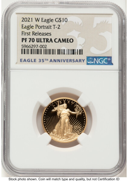 2021-W Type 2 Proof Gold Eagle 1/4 oz FR Eagle 35th Anniversary Label 70 NGC