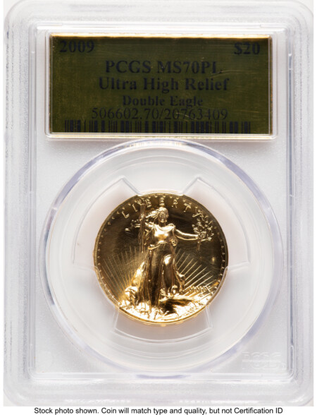 2009 G$20 Ultra High Relief, PL Gold Foil 70 PCGS