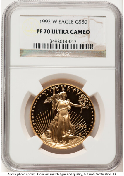 1992-W Proof Gold Eagle 1 oz Brown Label 70 NGC