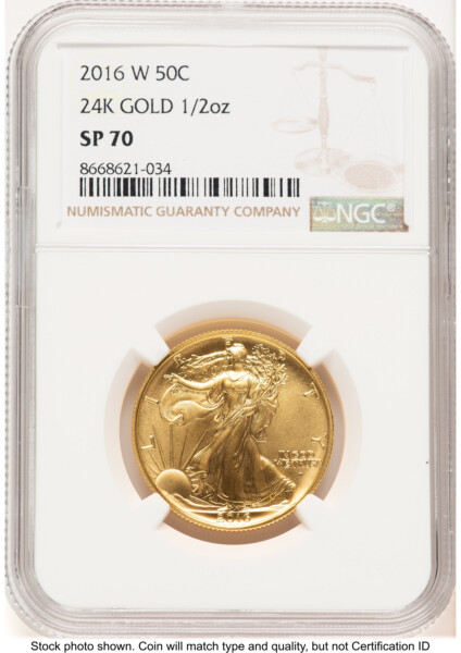 2016-W 50C Walking Liberty 100th Anniversary Gold Centennial  Brown Label 70 NGC