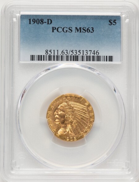 1908-D $5 63 PCGS