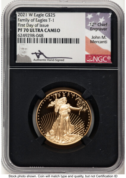 2021-W Type 1 Proof Gold Eagle 1/2 oz FDI John Mercanti Blk Core 70 NGC