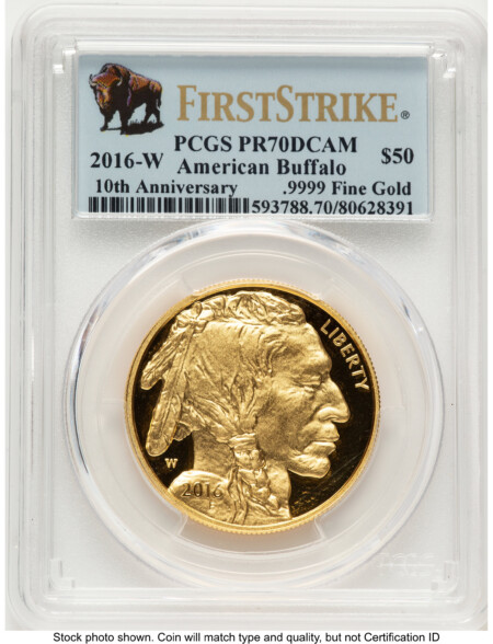 2016-W Proof Gold Buffalo 1 oz FS Bison Label 70 PCGS
