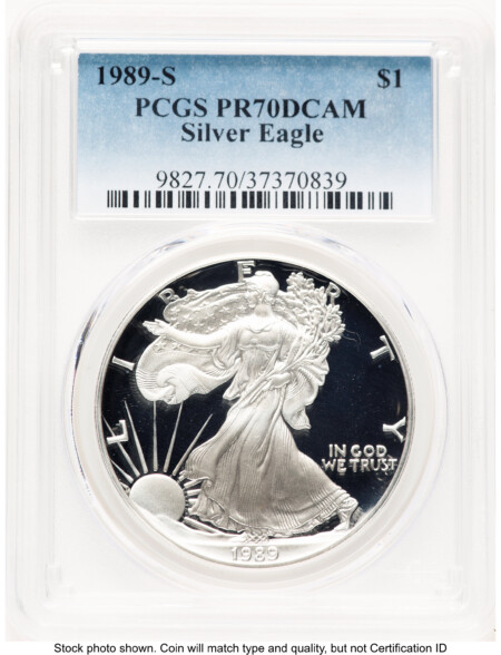 1989-S Proof Silver Eagle 1 oz Blue Gradient 70 PCGS