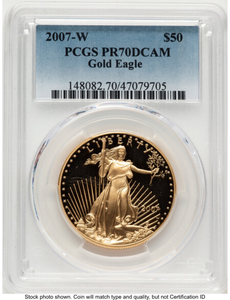 2007-W Proof Gold Eagle 1 oz Blue Gradient 70 PCGS