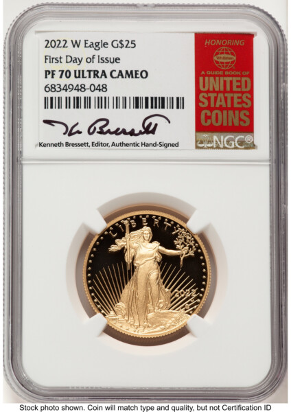 2022-W Proof Gold Eagle 1/2 oz FDI Kenneth Bressett Red Book 70 NGC