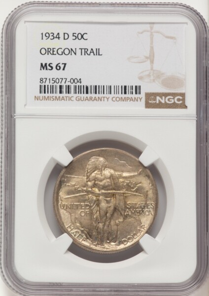 1934-D 50C Oregon, MS 67 NGC