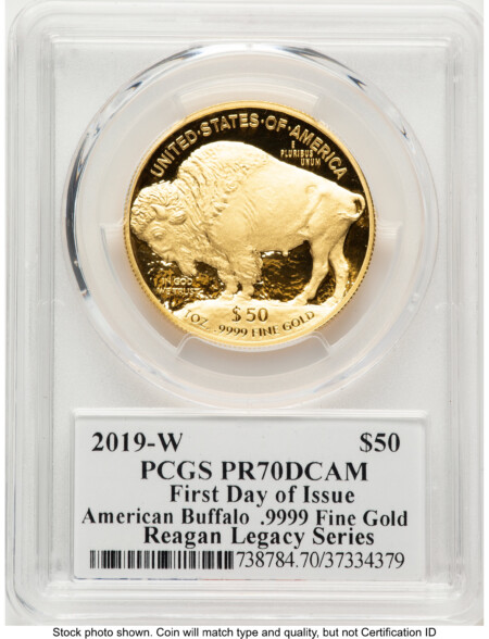 2019-W Proof Gold Buffalo 1 oz FDI Reagan Legacy Series Michael Reagan 70 PCGS