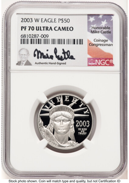 2003-W Proof Platinum Eagle 1/2 oz Mike Castle 70 NGC
