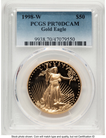 1998-W Proof Gold Eagle 1 oz Blue Gradient 70 PCGS