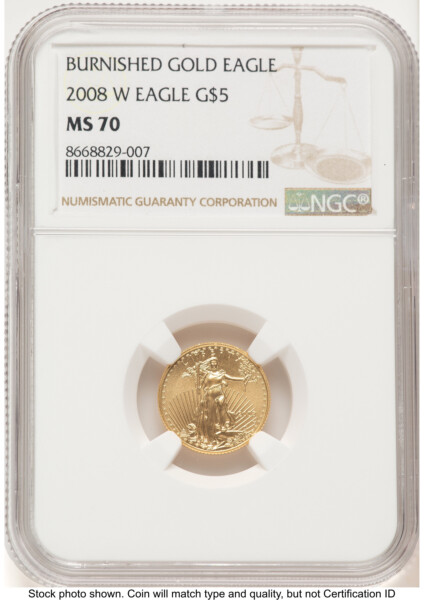 2008-W Burnished Gold Eagle 1/10 oz 0.10 oz Brown Label 70 NGC