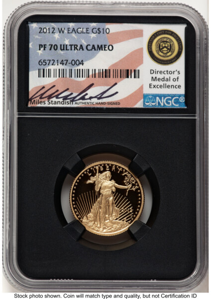 2012-W Proof Gold Eagle 1/4 oz Miles Standish Blk Core 70 NGC