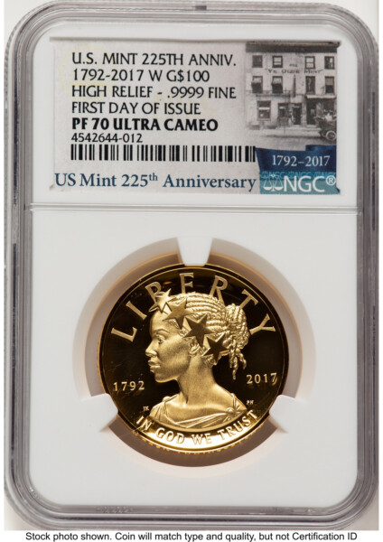 2017-W G$100 American Liberty High Relief, DC FDI 225th Anniversary Label 70 NGC