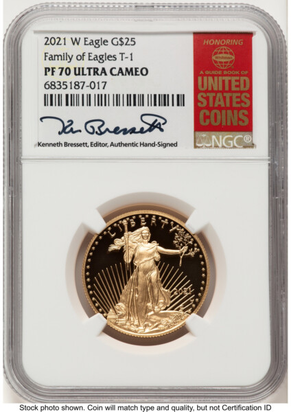 2021-W Type 1 Proof Gold Eagle 1/2 oz Kenneth Bressett Red Book 70 NGC
