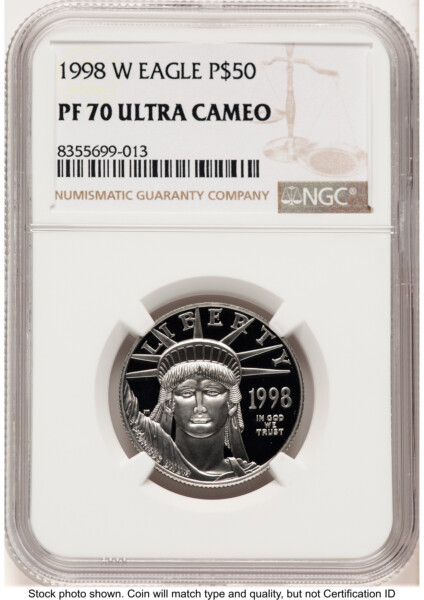 1998-W Proof Platinum Eagle 1/2 oz Brown Label 70 NGC